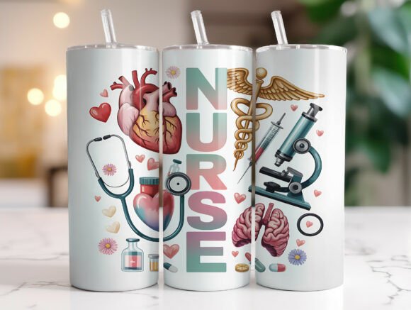 20oz Nurse Valentine Tumbler Wrap Design