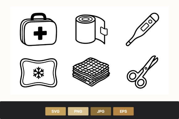 Medical First Aid Kit Icons Set