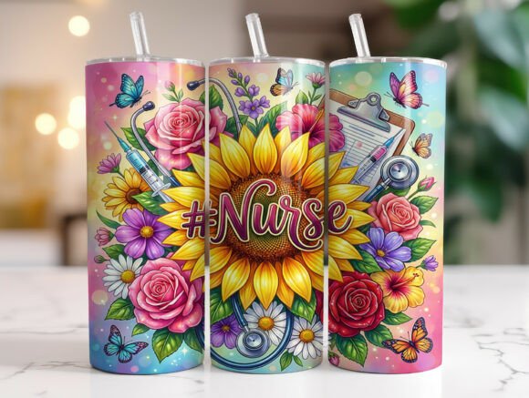 Sunflower Floral Nurse Tumbler Wrap