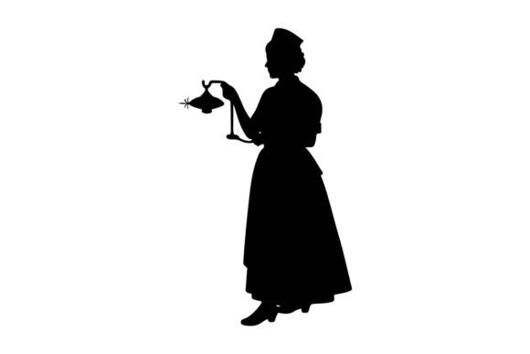 Victorian Nurse Silhouette Holding Lamp